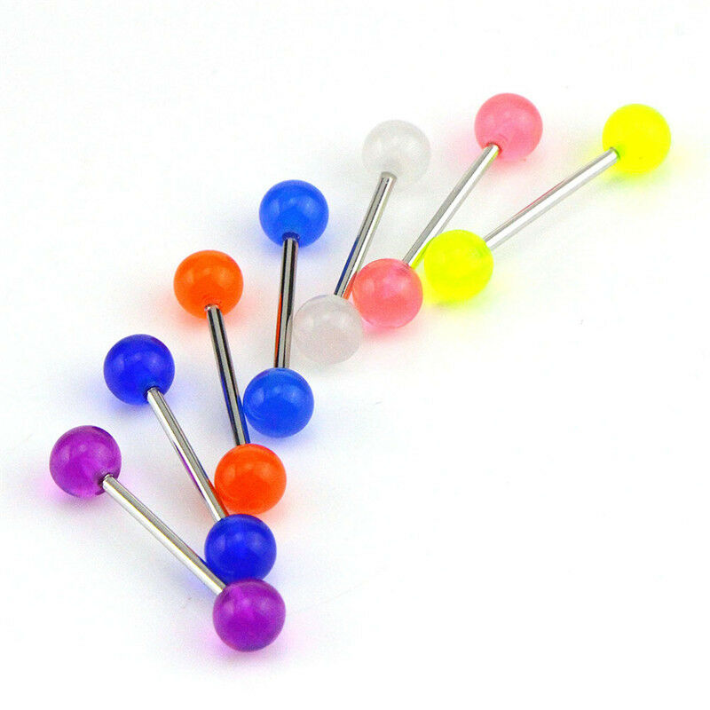 7PCS/Set Glow In The Dark Luminous Barbell Tongue Rings Body Piercing Jewe.l8
