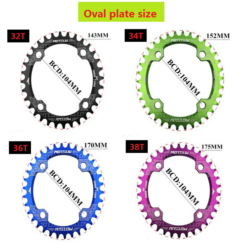 Bike Chainring 104 BCD Narrow Wide Chain Ring 1 Speed Chainwheel Black 36T