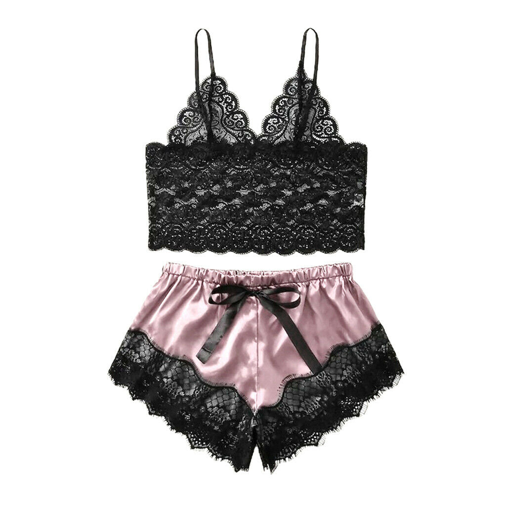 Women Pajama Cami Nightwear Lace Trim Top & Shorts Bridal Shower Pink XXL