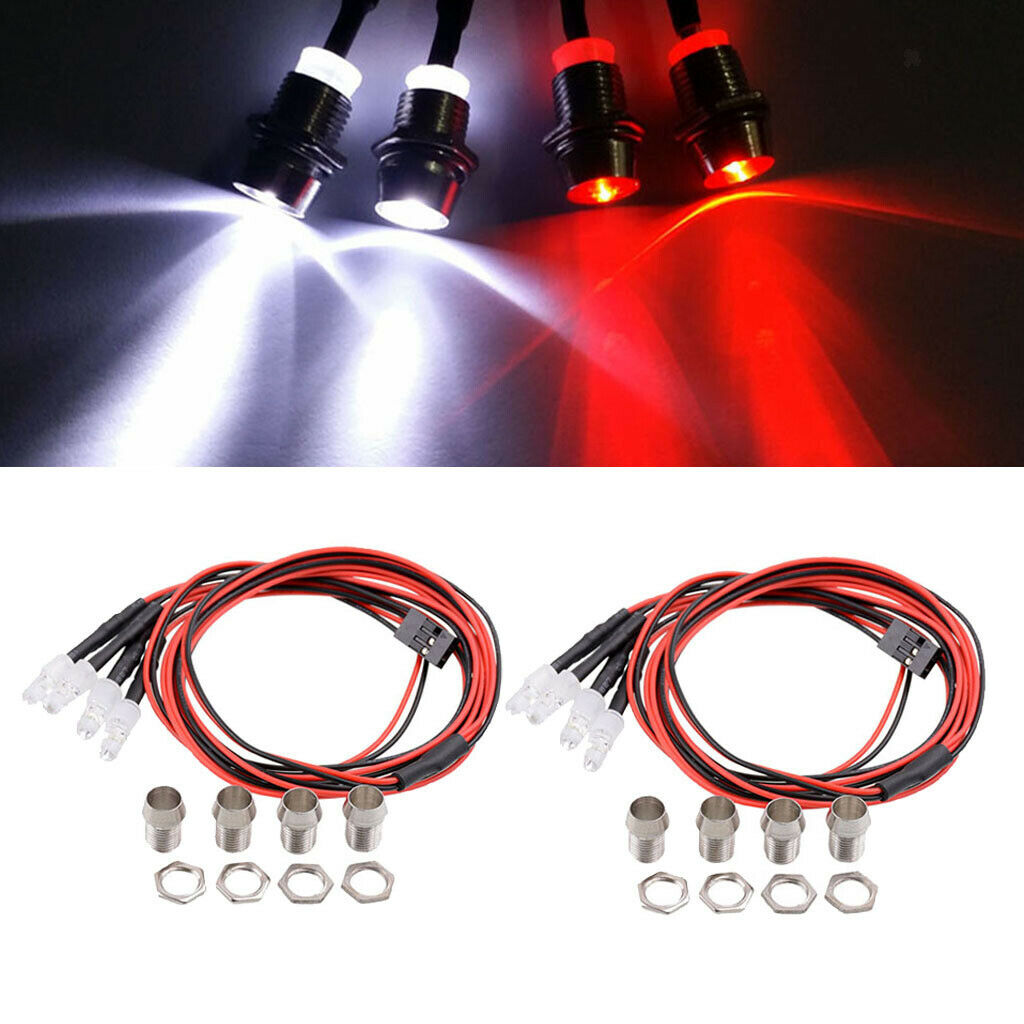 8 LED Headlights White Red Lights for 1/5 1/8 1/10 1/12 1/16 Truck DIY Parts