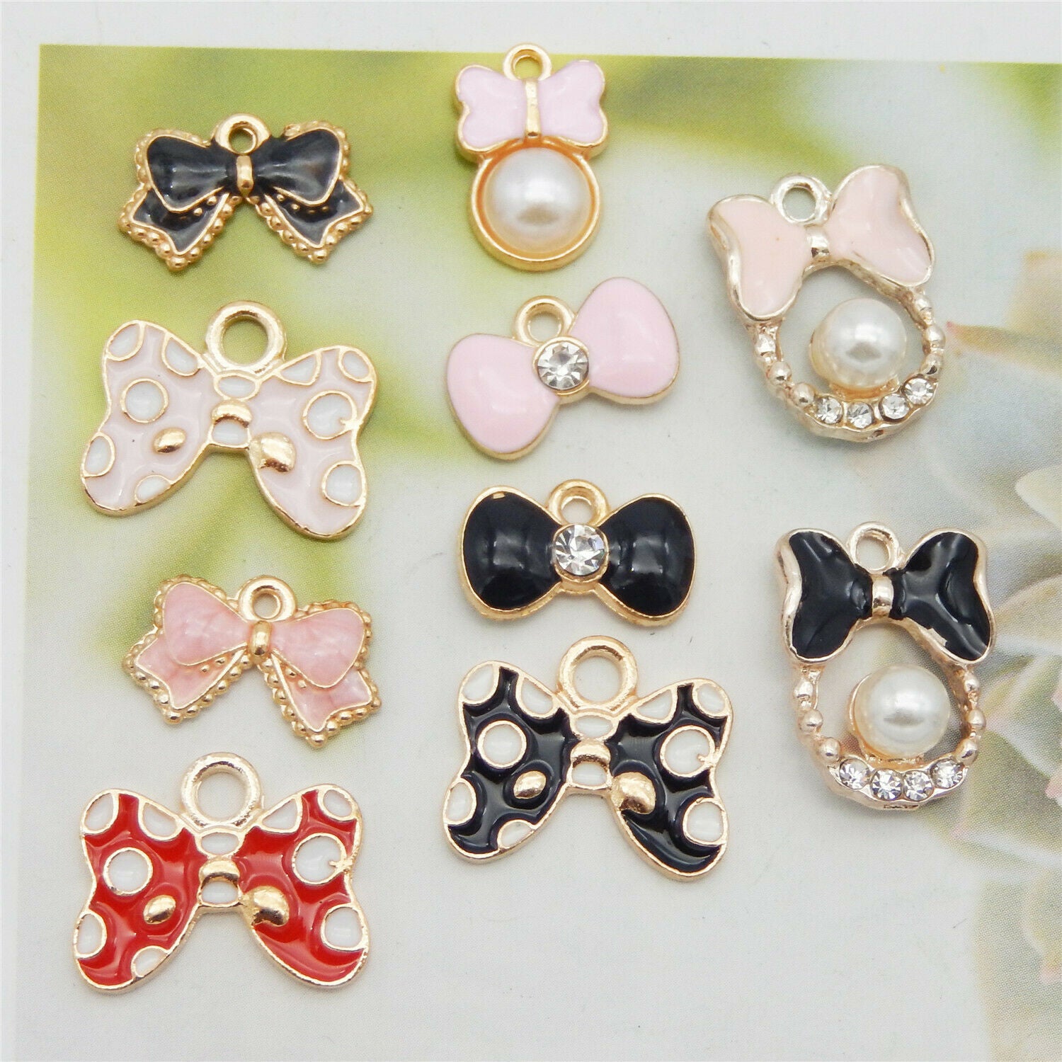 20 pcs Mix Lot Bow Alloy Charm Enamel Drop Dangles For Bracelet Pendant Making
