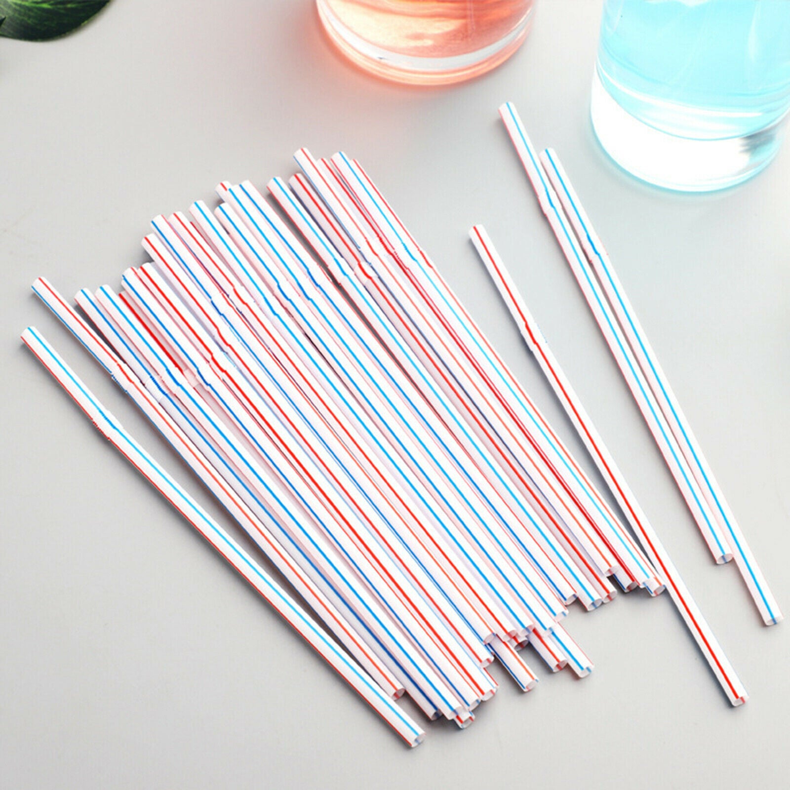 100 Pieces 100 Pack Plastic Disposable Drinking Straws Bendy Stripped Straws