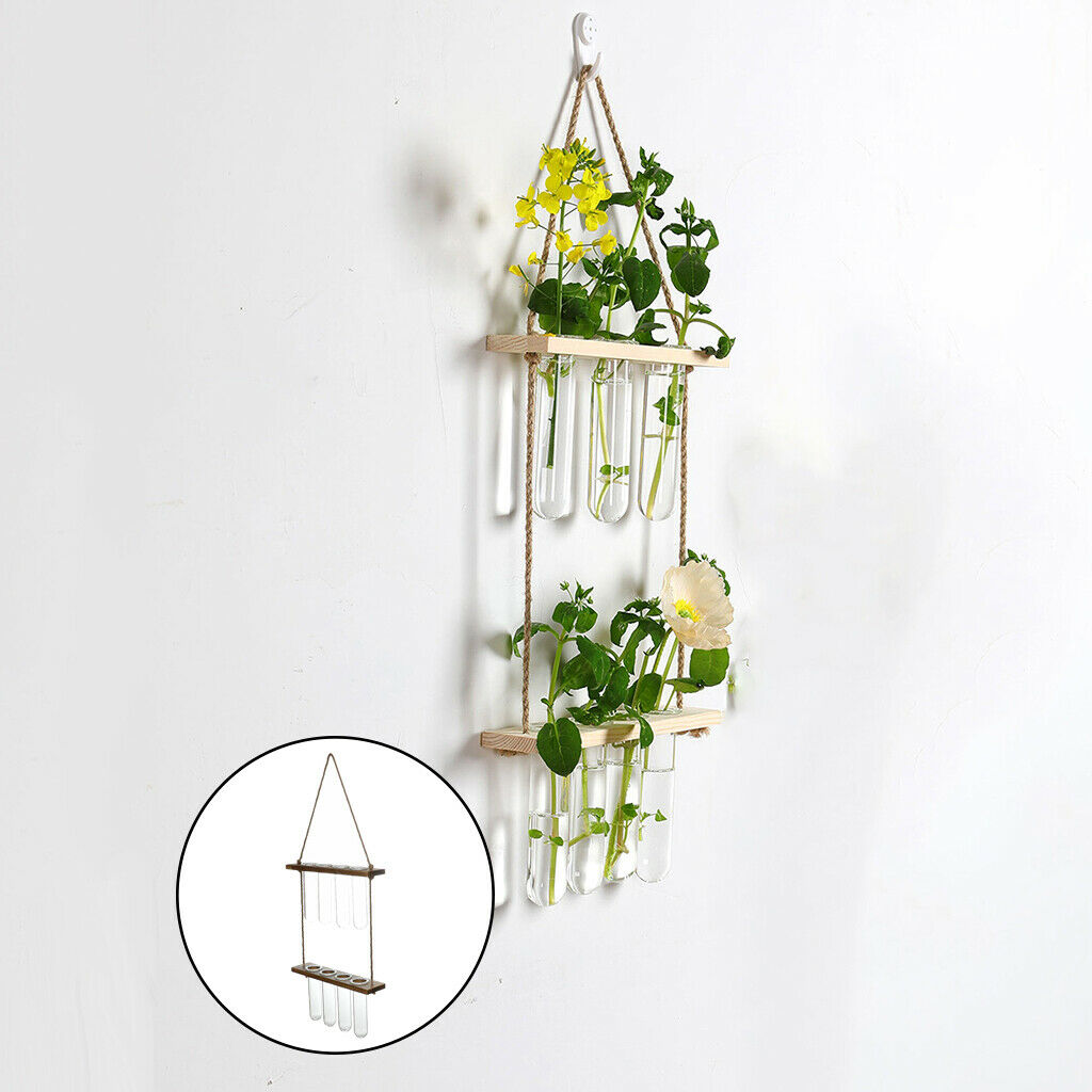 Wall Hanging Terrarium with Wooden Stand Glass Planter Propagator Hydroponic