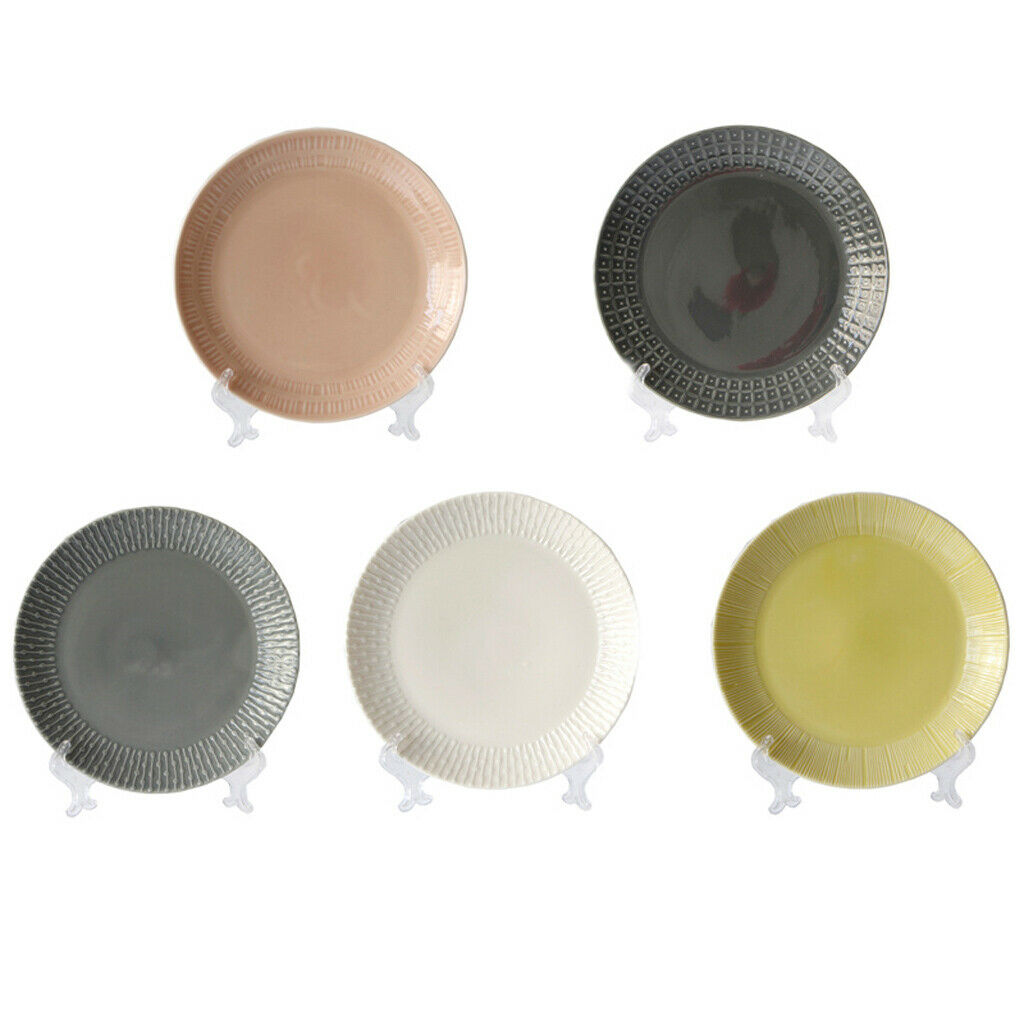1Pc Round Embossment Pattern Ceramic Tableware Household Dish Plate Yellow