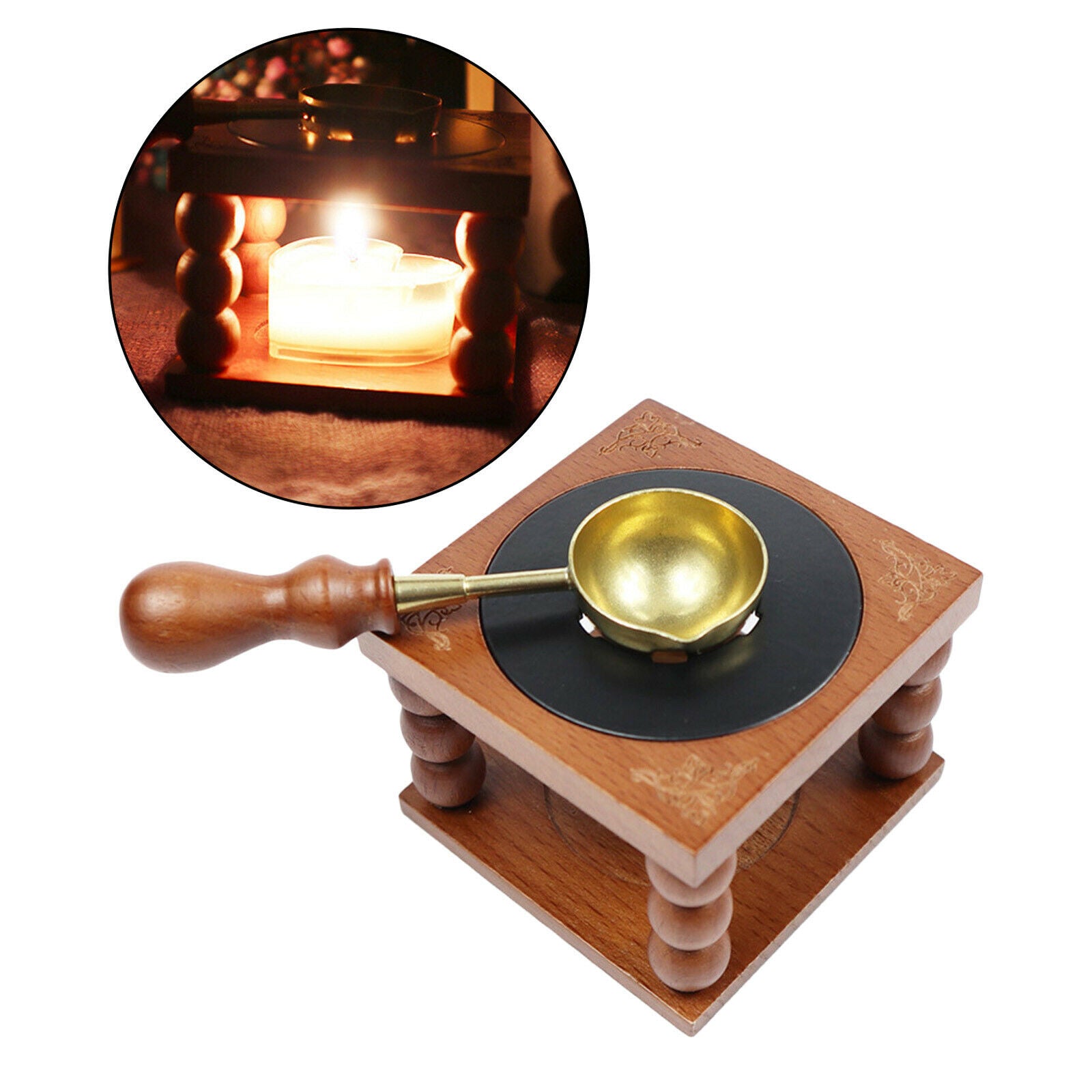 Wax Seal Furnace Set Wooden Wax Seal Warmer Heat Resistant Spoon Beads