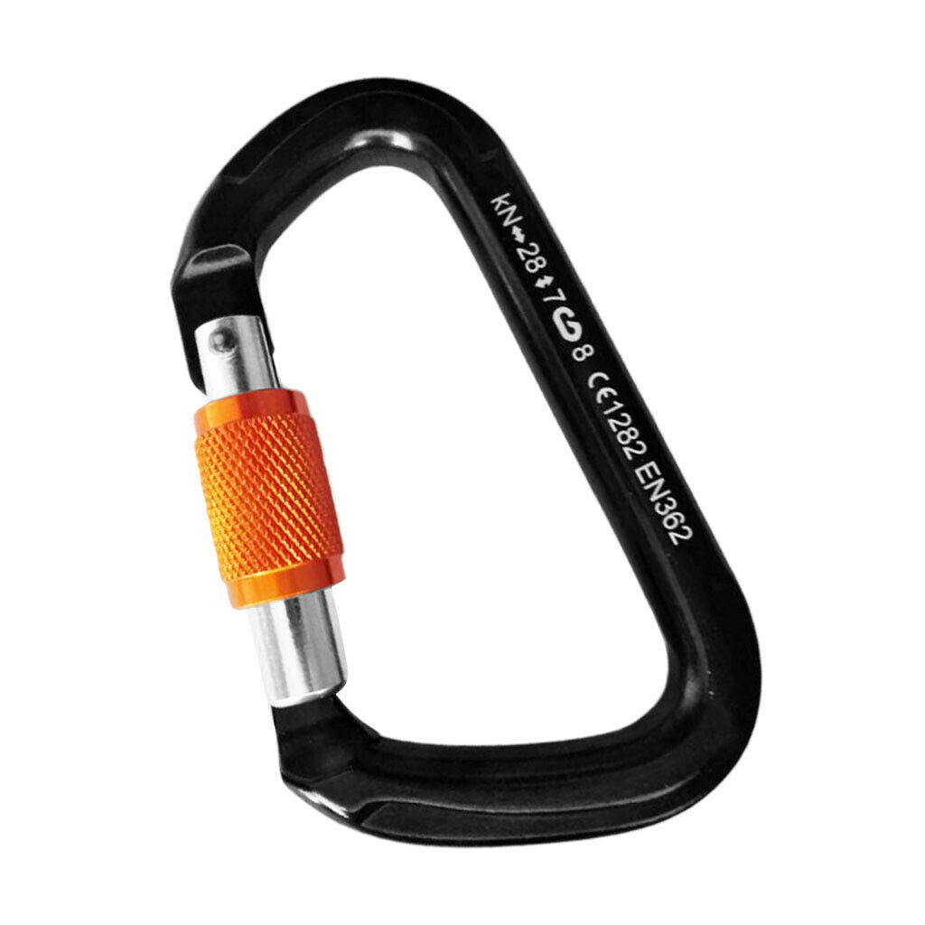 28KN Durable Aluminum Rock Climbing Rappelling Screw Lock Carabiner Black