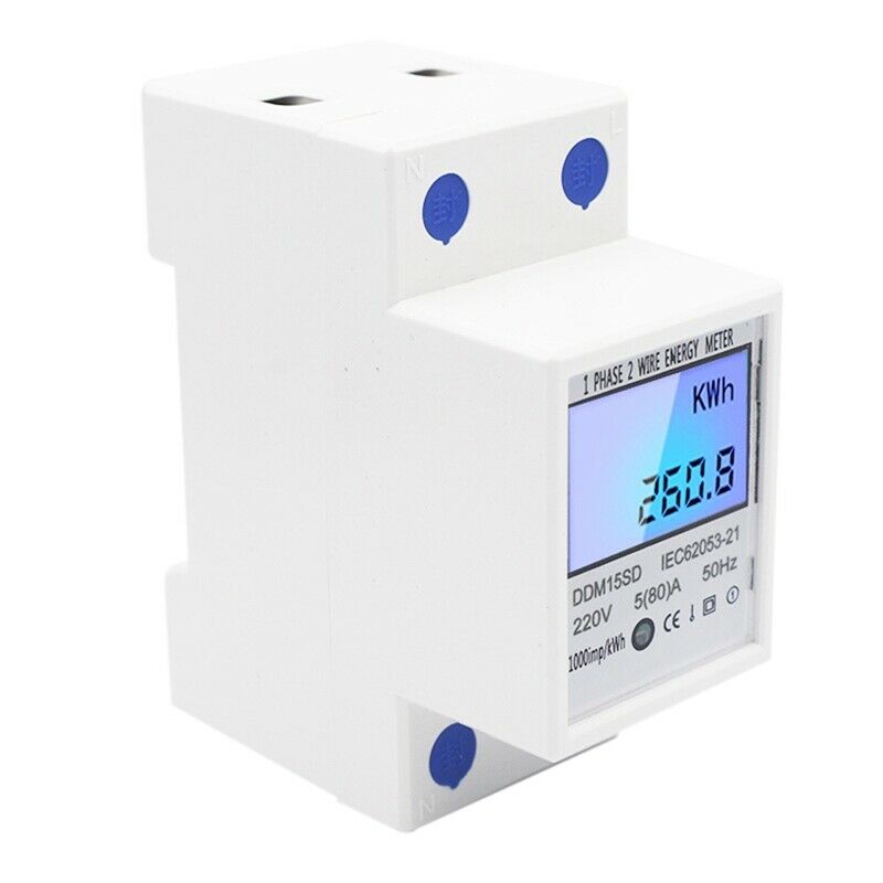 DIN-Rail Energy Meter 5-80A DDM15SD LCD Backlight Digital Display Single PhaseG1