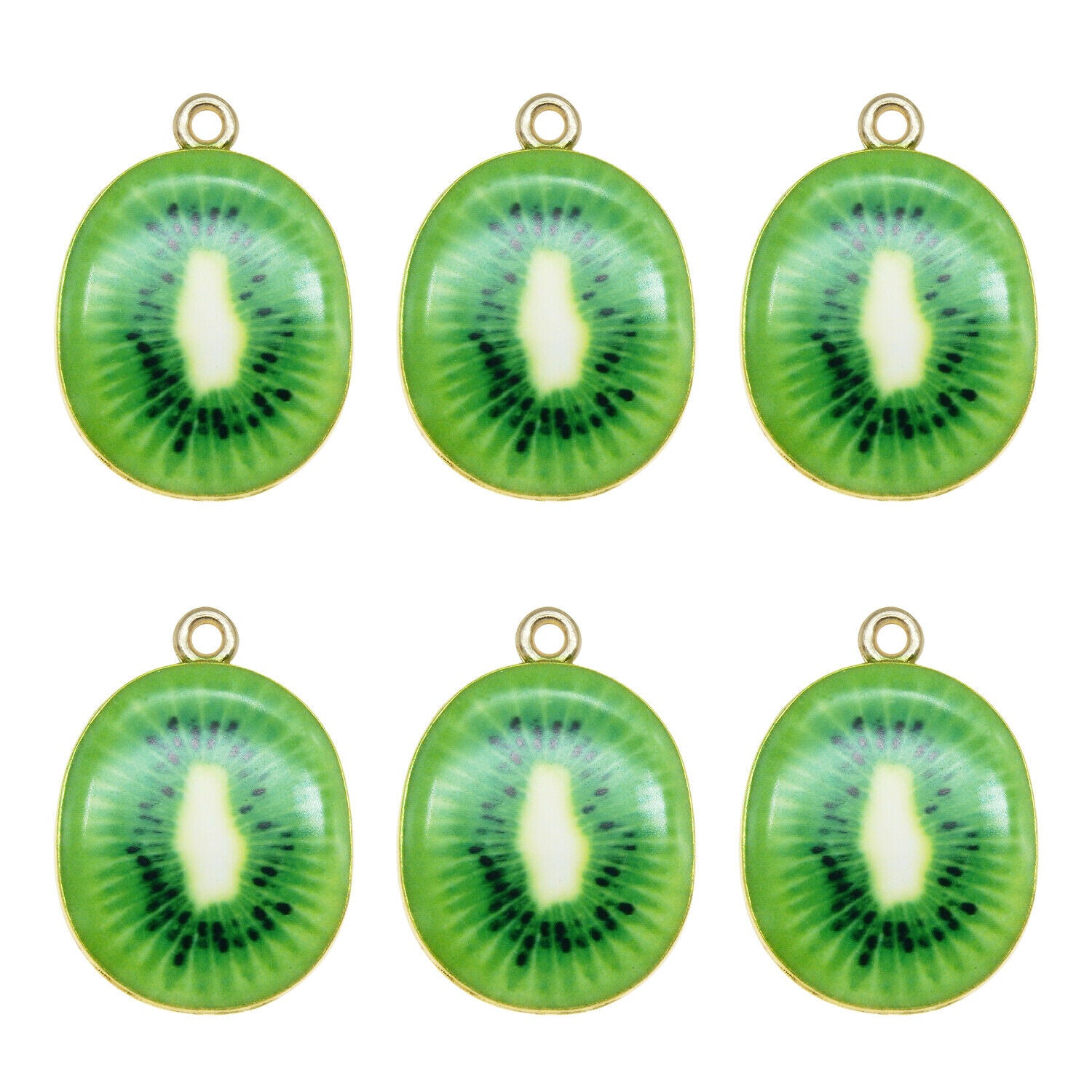 15PCS 27x20mm Alloy Enamel Green Kiwi Slice Fruit Charms Pendant DIY Findings