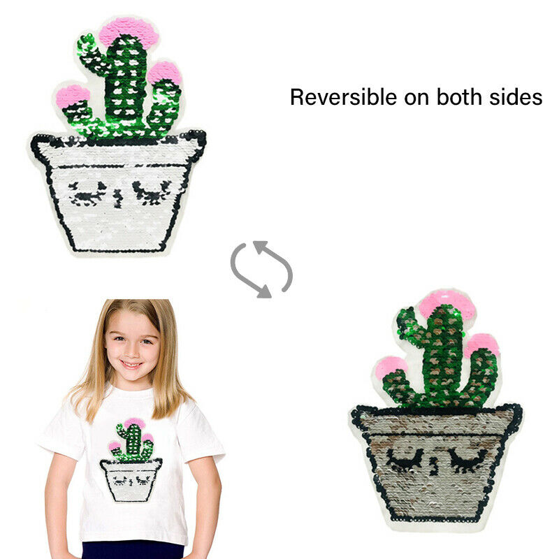 Cereus Patch Reversible Sequin Patches For Clothing Sew On Stickers Kids .l8