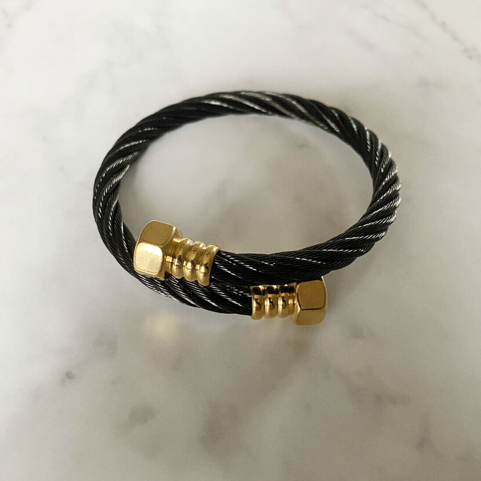 New Adjustable Stainless Steel Cable Rope Cuff Bracelet - Unisex