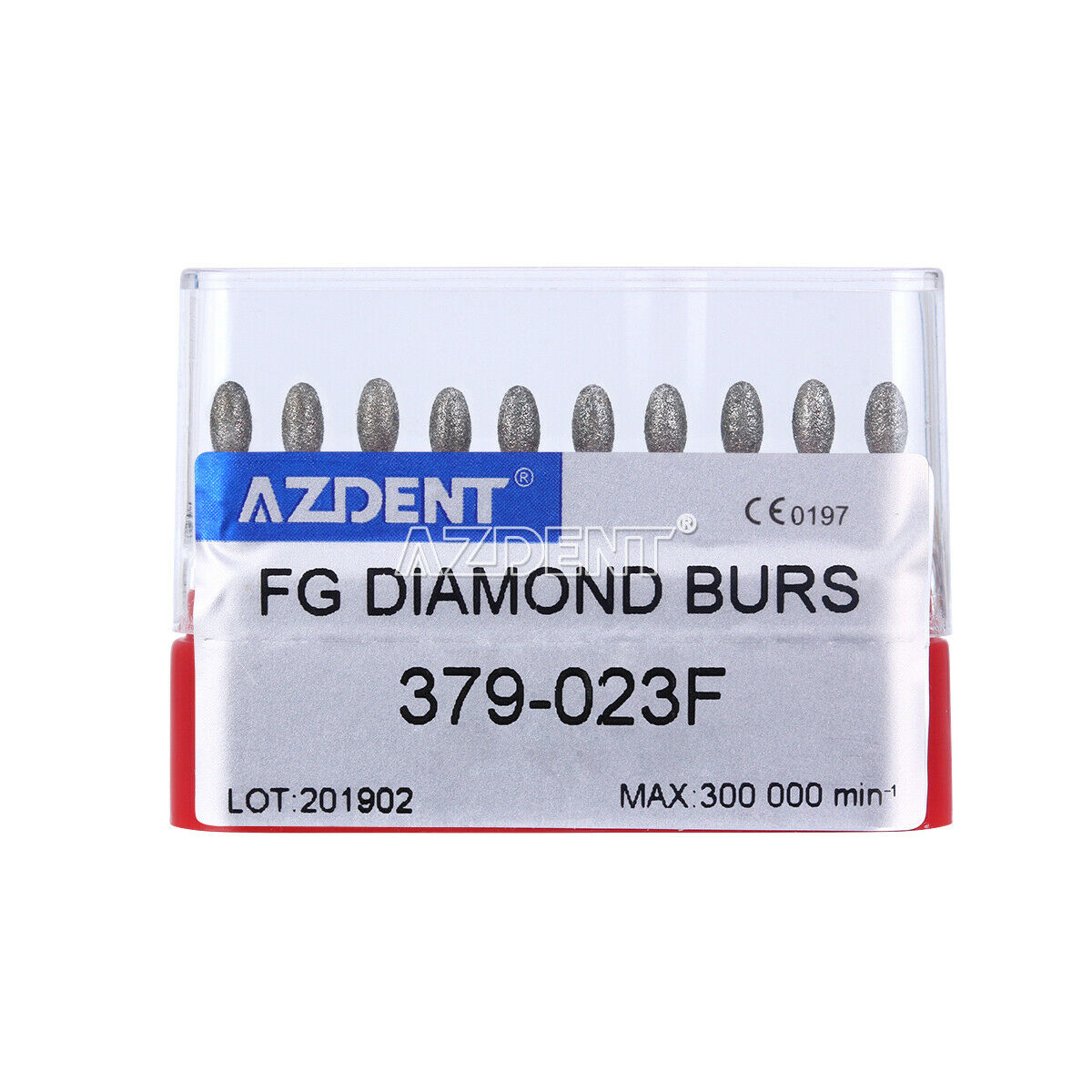 10pcs/Box AZDENT Dental Diamond Burs Football #379-023F Fine Red