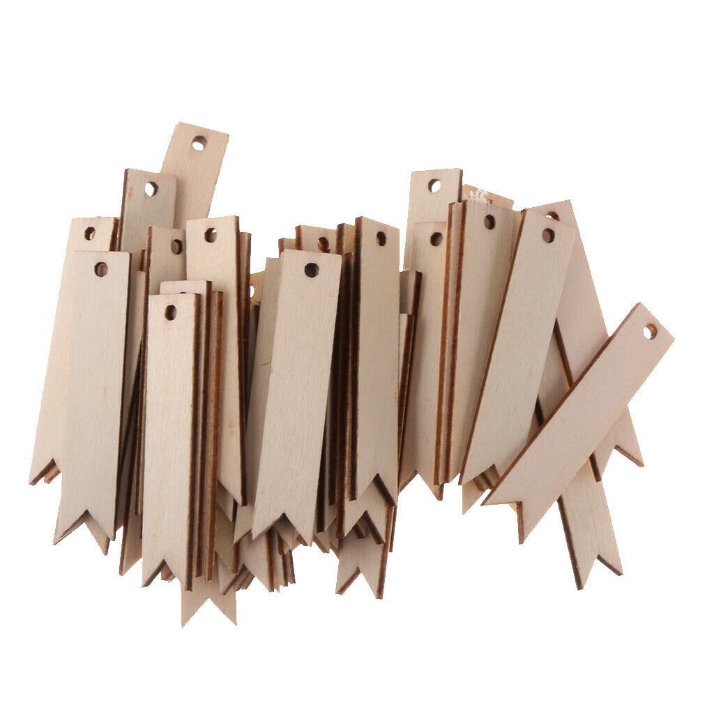 100x Natural Wooden Tags With A Rope Wood Hanging Decoration Wedding Decor