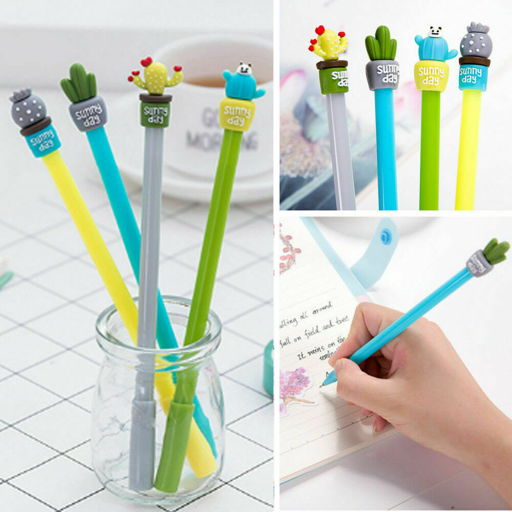 Randomly 2pcs 0.5mm Potted Plant Cactus Black Gel Ink Needlepoint Pen Stationery