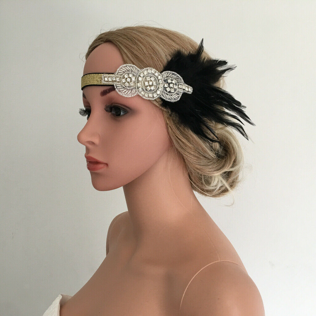 Retro Black  Headband Elastic Wedding Headpiece Flapper Costume