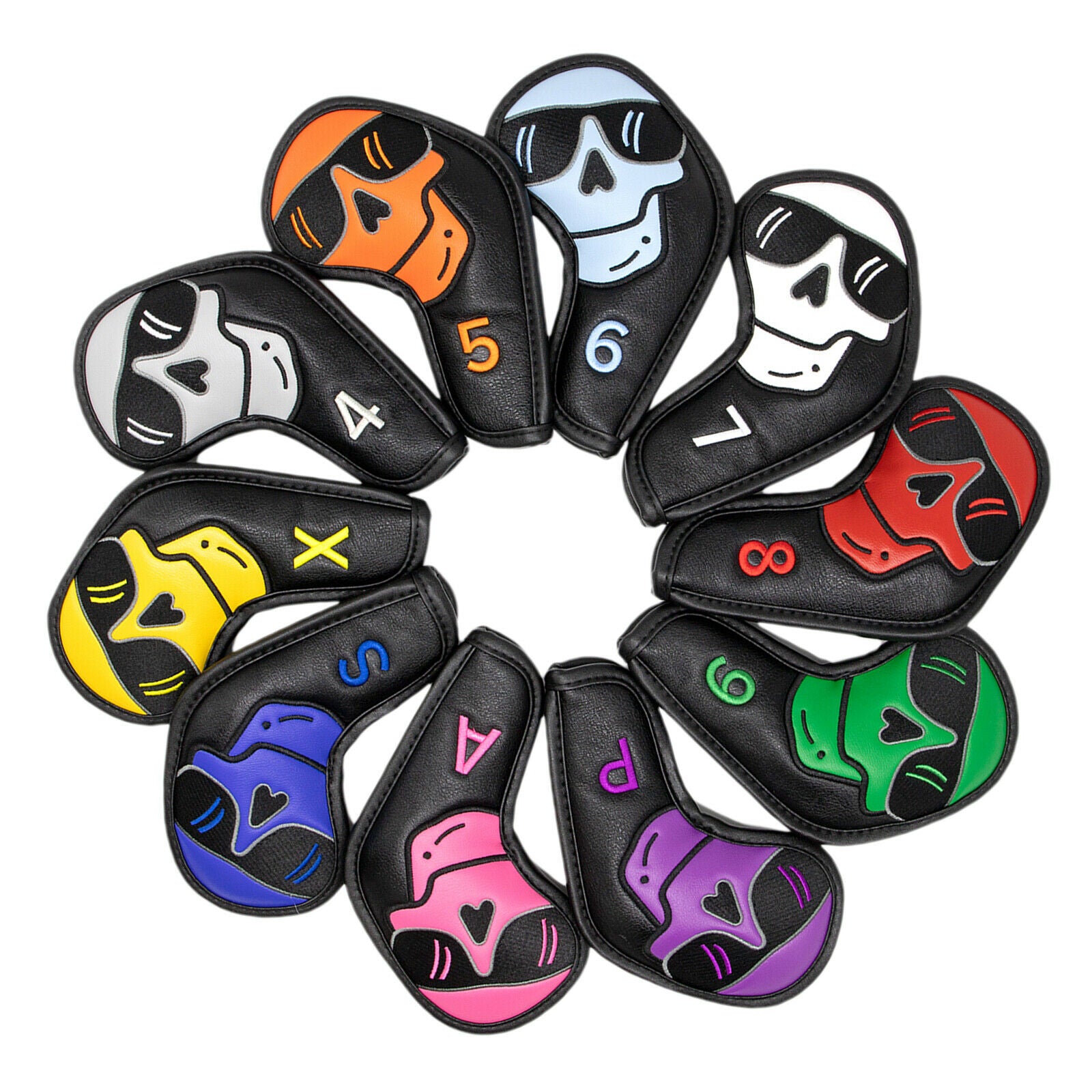 10 Pieces Set PU Leather Magnetic Golf Iron Head Covers Headcovers Wedges