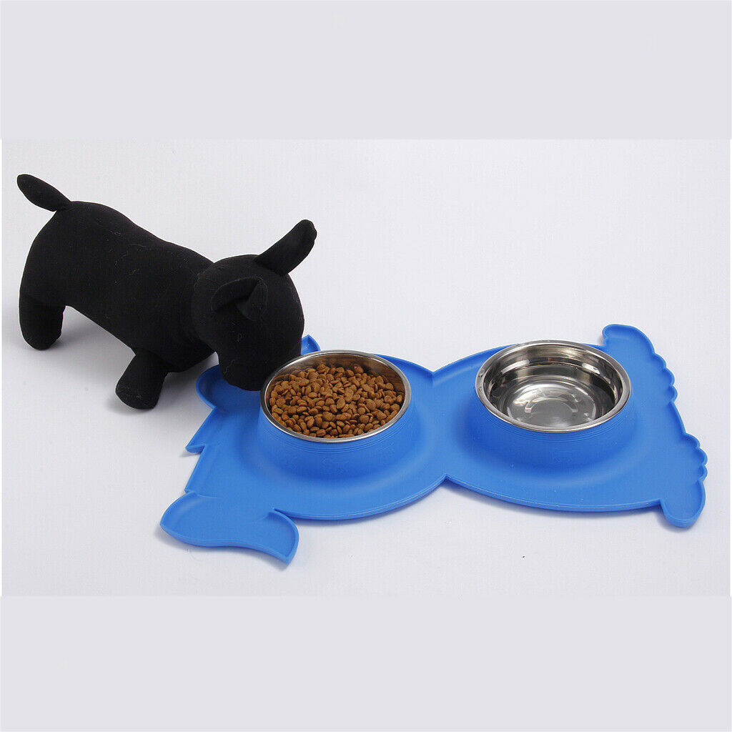 No-Spill and Non-Skid Pet Double Bowl Dog Cat Food Water Feeder  Blue