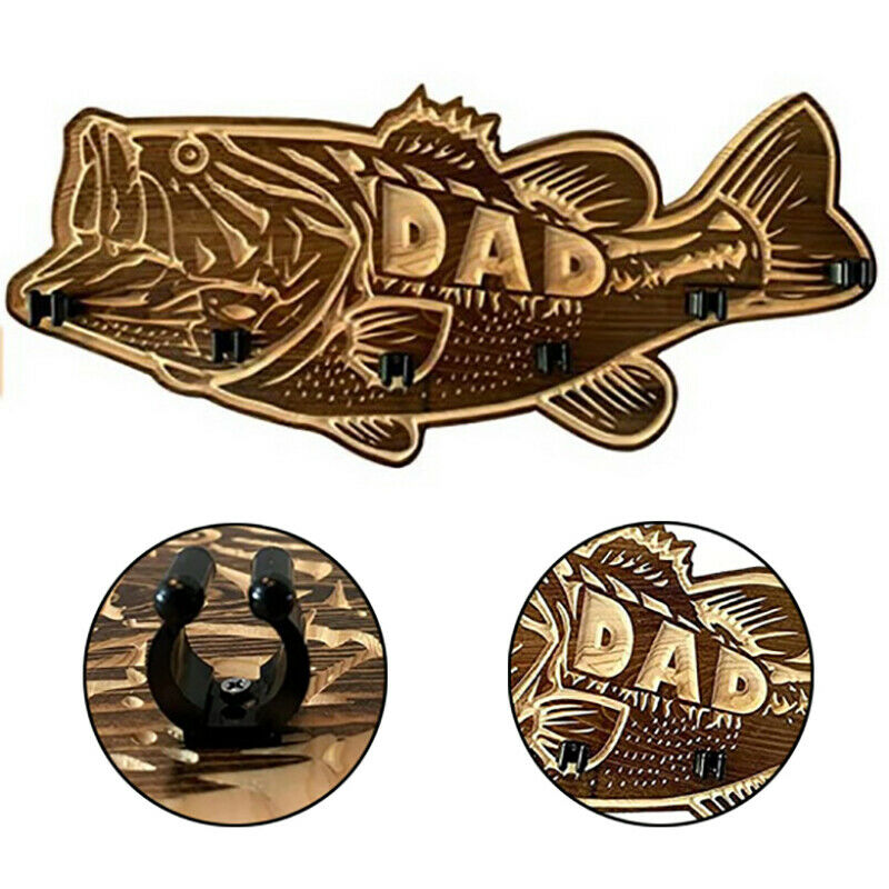 1Pcs Fishing Rod Holder Gifts For Dad Wood Large Mouth Bass Wooden FishingO Tt