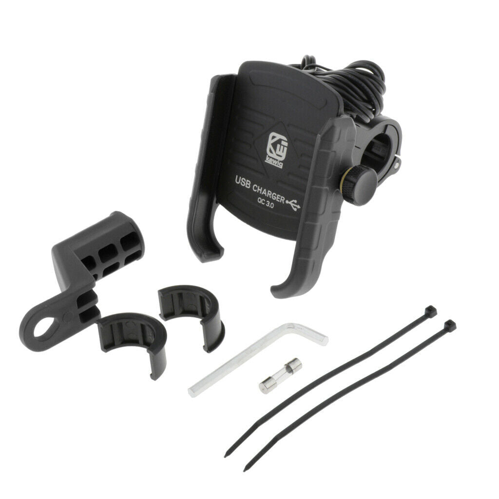 Stable Motorcycle Handlebar Phone Holder+QC3.0 Smart Quick Charger Black