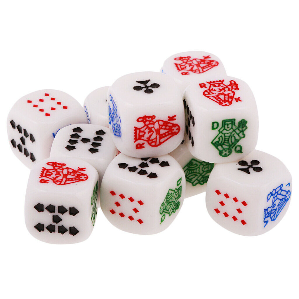 Set of 10 16mm 6 Sided Poker Card Dice for Poker Card Board Prop Party