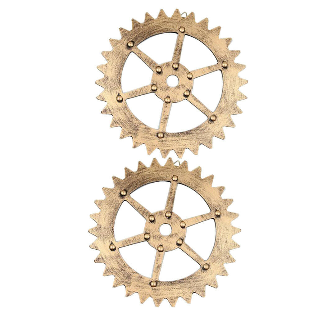 2Pcs Golden Wheel Gear Wall Signs Wooden Art Wall Hanging Home Decor Diameter