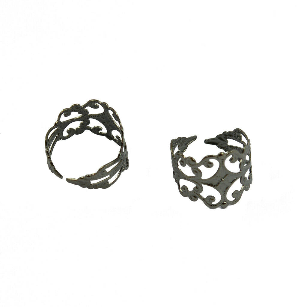 30Pcs/Set Filigree Finger Ring Cabochon Stamped Brass Blank With Flat Pad