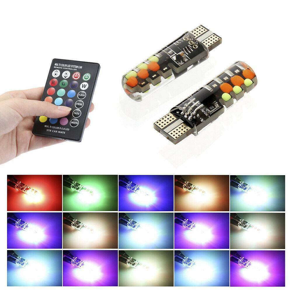 2Pcs T10 W5W LED Car Lights RGB With Remote Control Led Bulb Dome Reading Lights