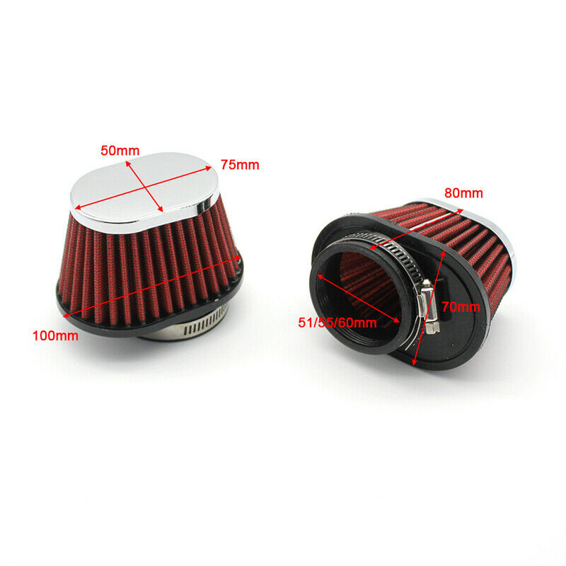 60mm Air Filter + Clamp Motorcycle ATV Carburetor Pod Cleaner Oval Intake Tube