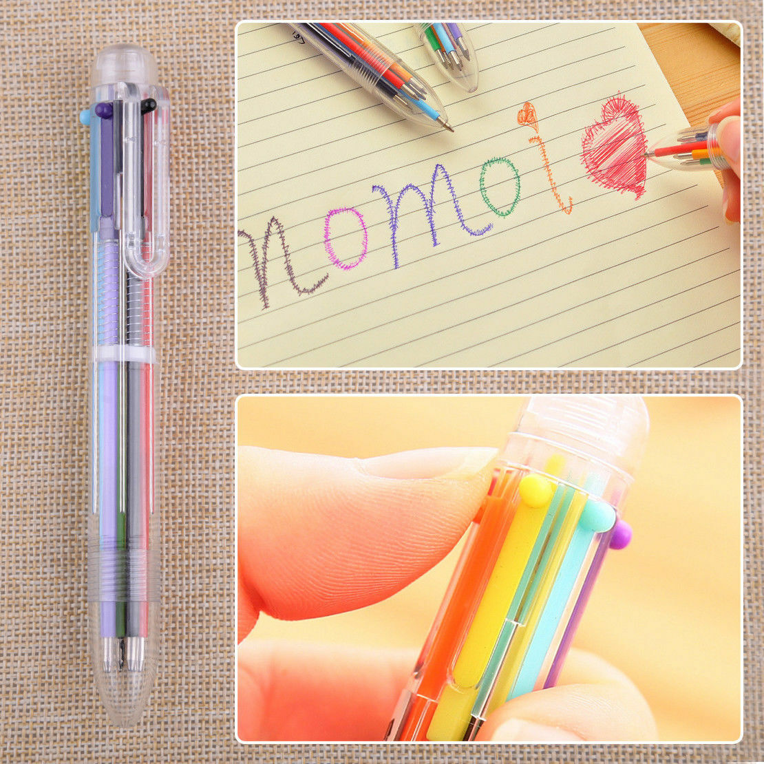 6 in 1 Novelty Colorful Ballpoint Pen Novel Office School Student Teacher Supply