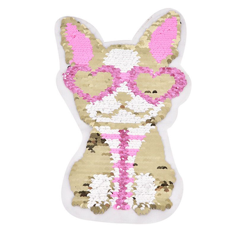 dog wearing heart glasses reversible change color sequins sew on patche.l8