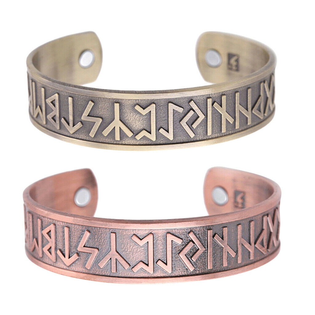 2pcs Alloy Nordic Viking Scandinavian 24 Runes Bangle Amulet for Men Women