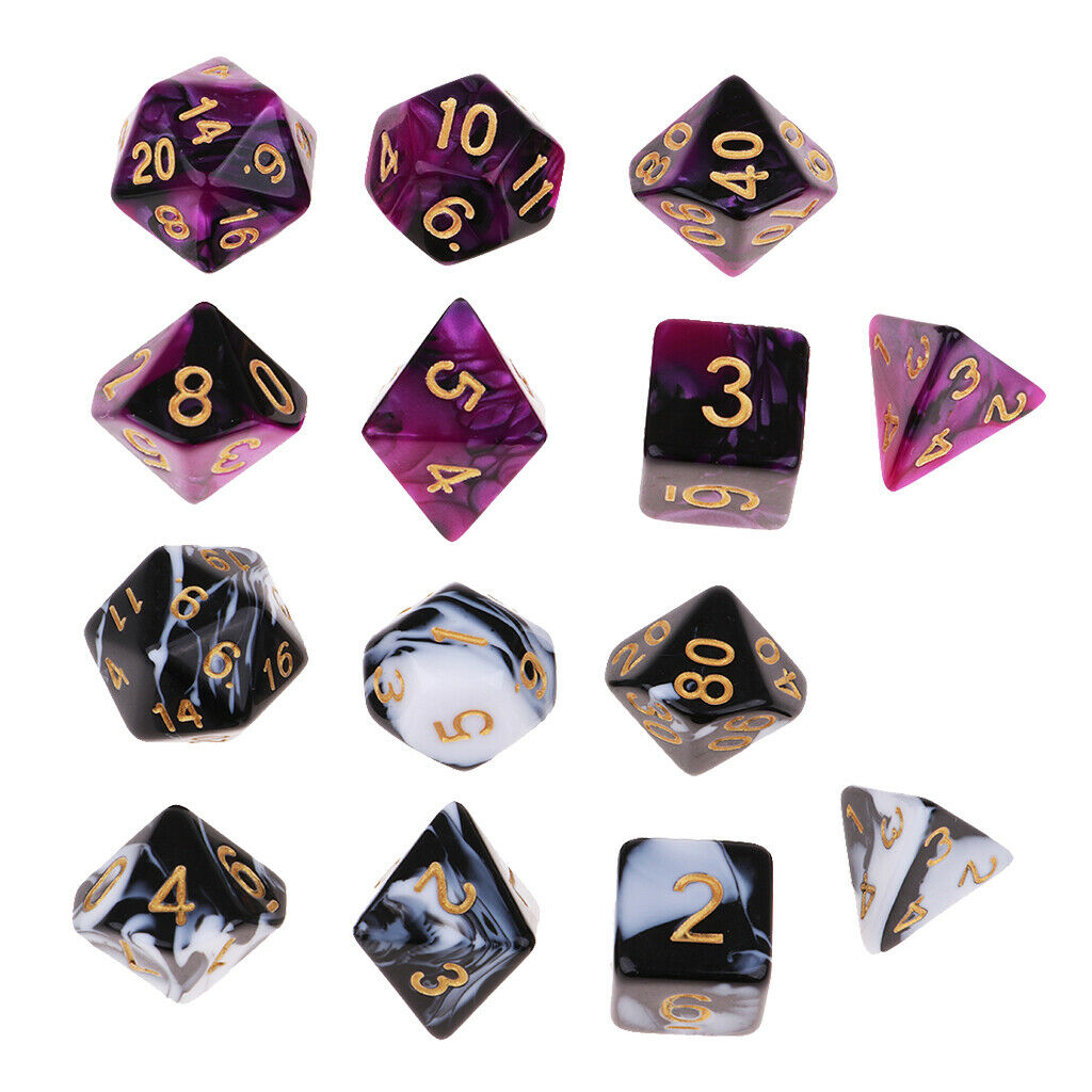 Pack of 7 Two Color Polyhedral Dice Die D4 D6 D8 D10 D12 D20 for DND Game