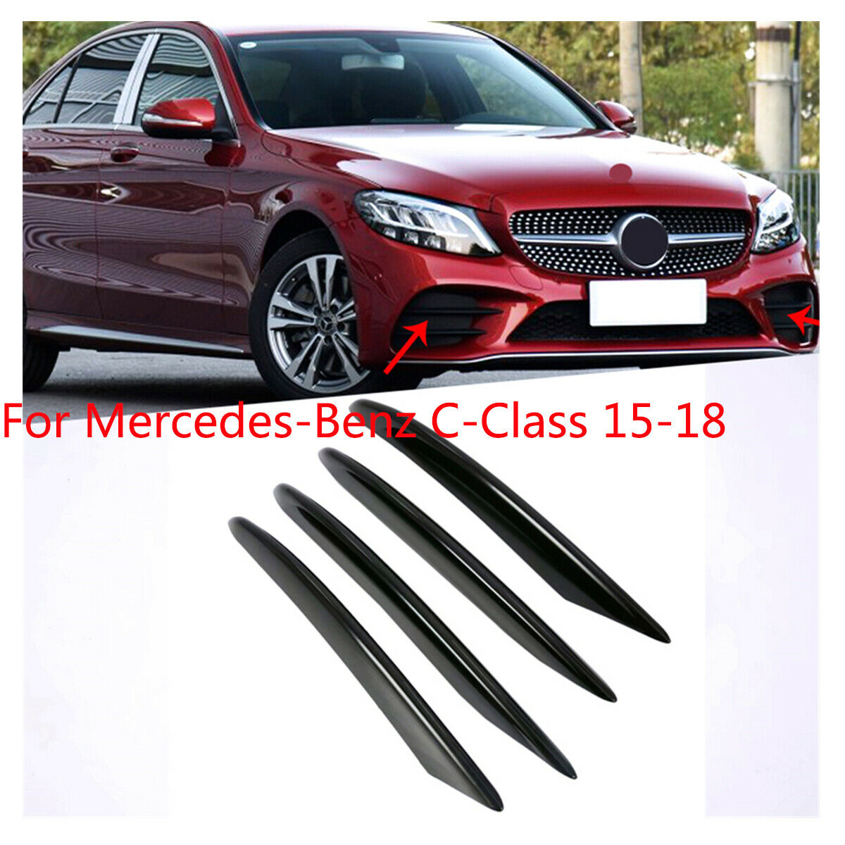For Mercedes-Benz C-Class 15-18 ABS Bright Black Front Fog Lamp Decorative Cover