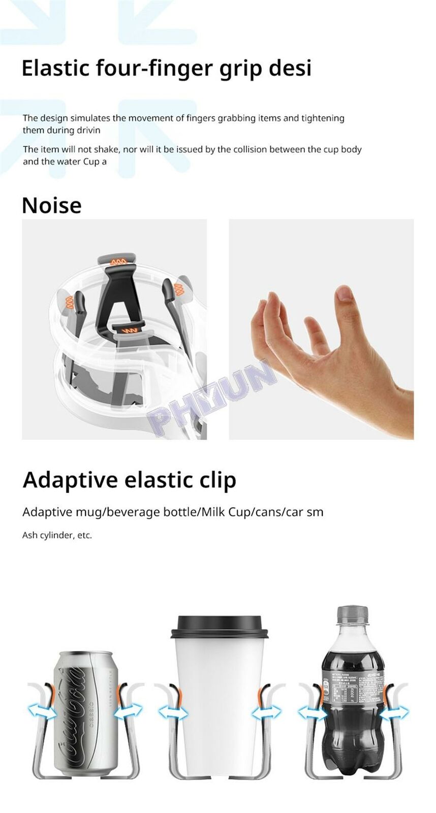 Universal Car Mounted Drink Holder Adjustable Base Elastic Double Frame Black