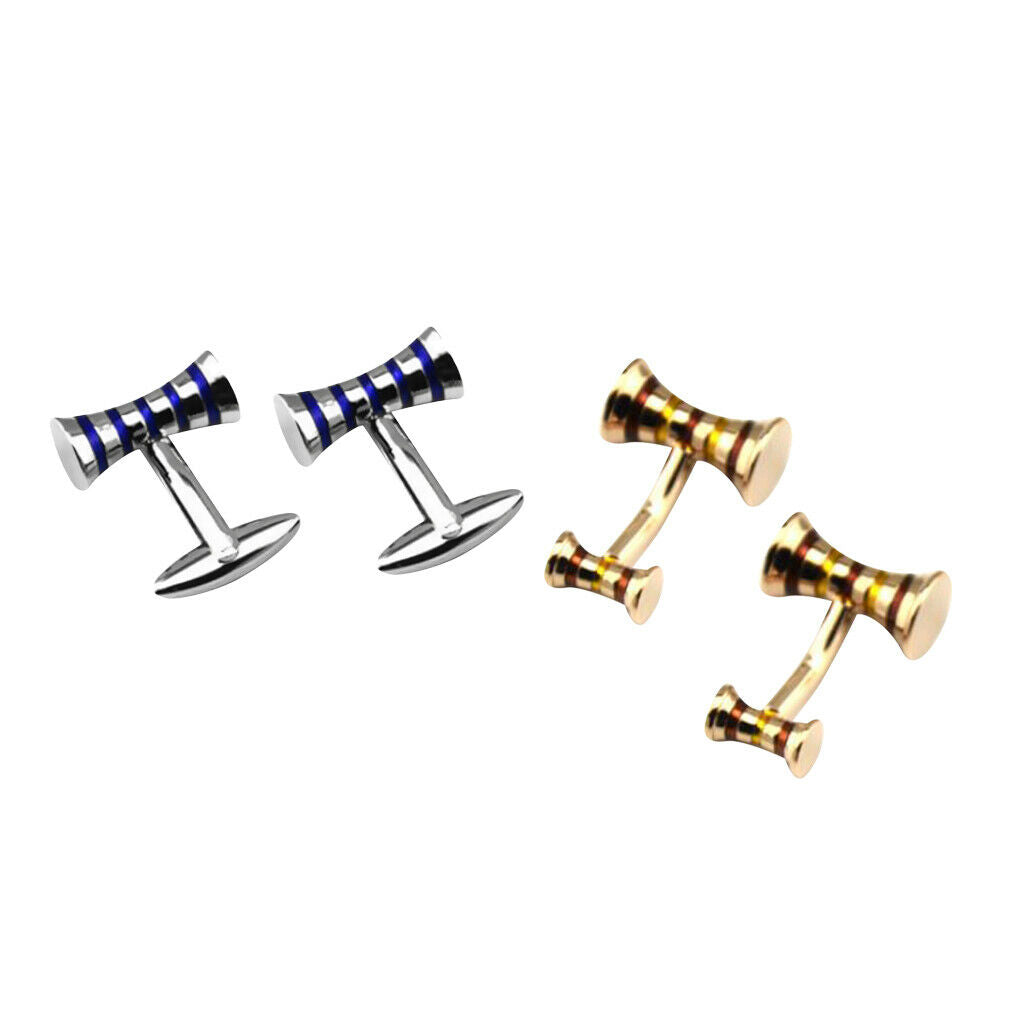 Enamel Striped Cufflink Formal Business Mens Cuff Links Blue Stripe