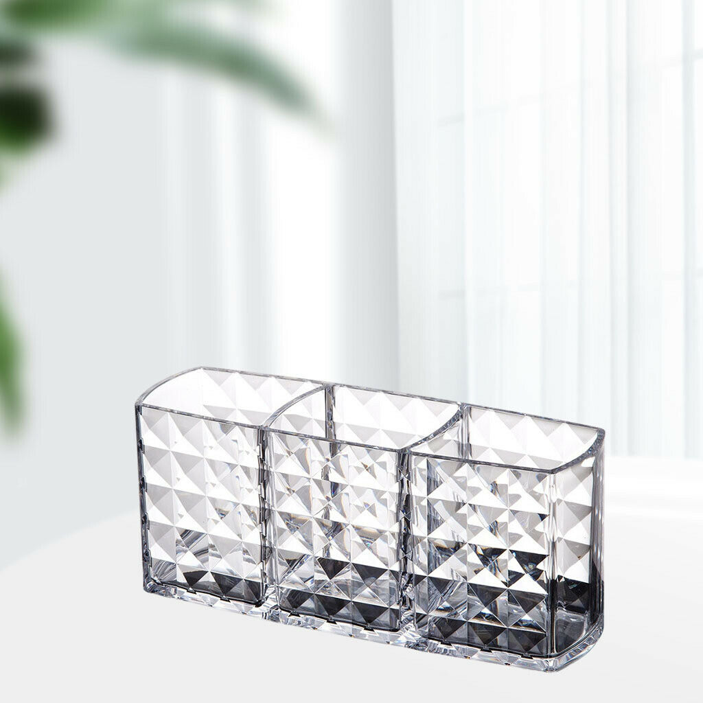 Clear Makeup Brush Holder 3 Slot Lipstick Eyeliners Pen Display Storage Case