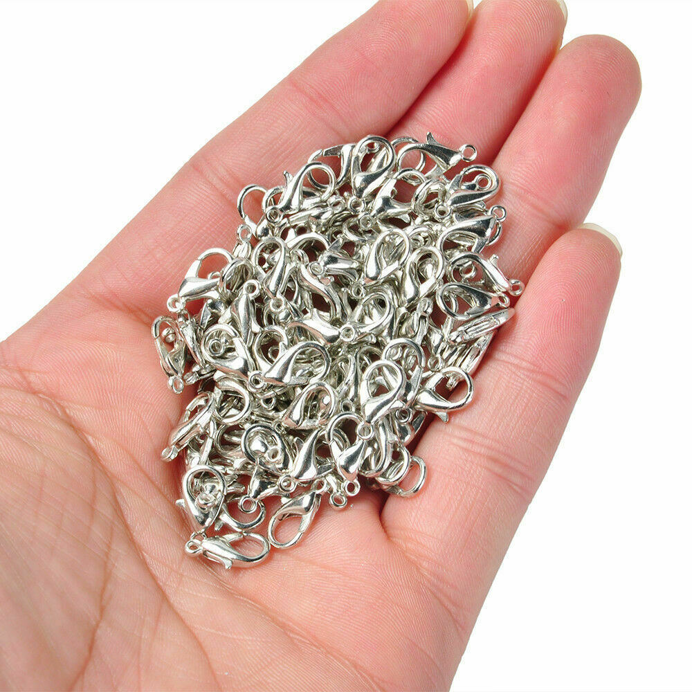 100pcs NIickle Plated Lobster Clasps Jewelry Hooks Beads Connectors