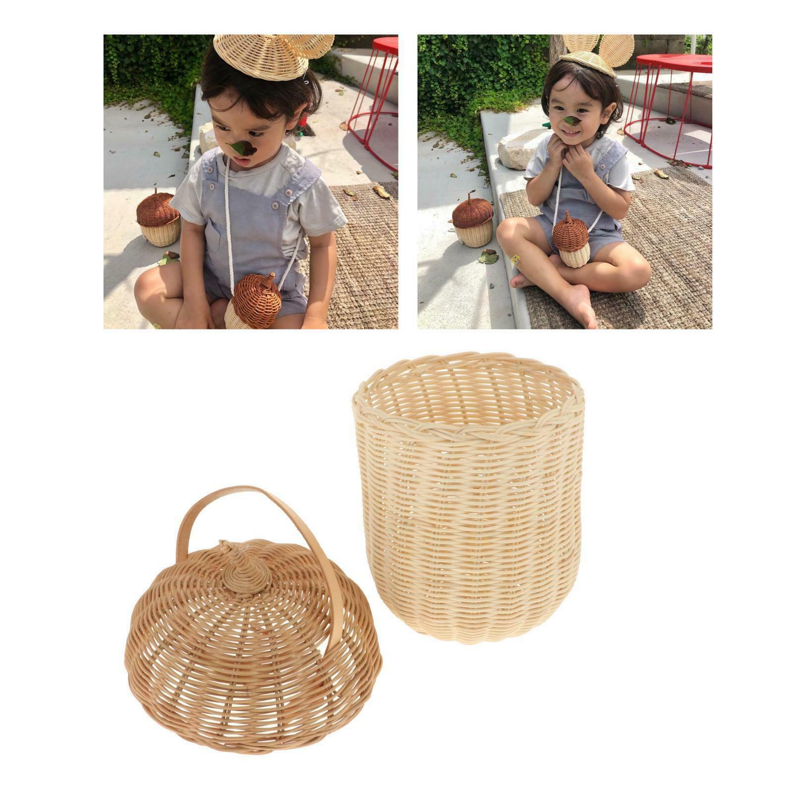 Girls Straw Purse Bag Pine Cones Rattan Basket Beach Tote Handbag Photo Prop