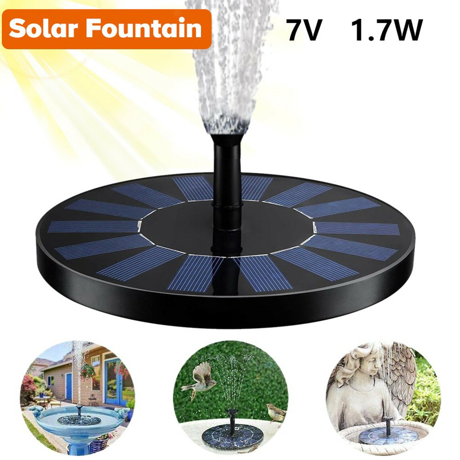 Solar Power Water Fountain Pump 1.7W with 6 Nozzles Outdoor Pond Patio