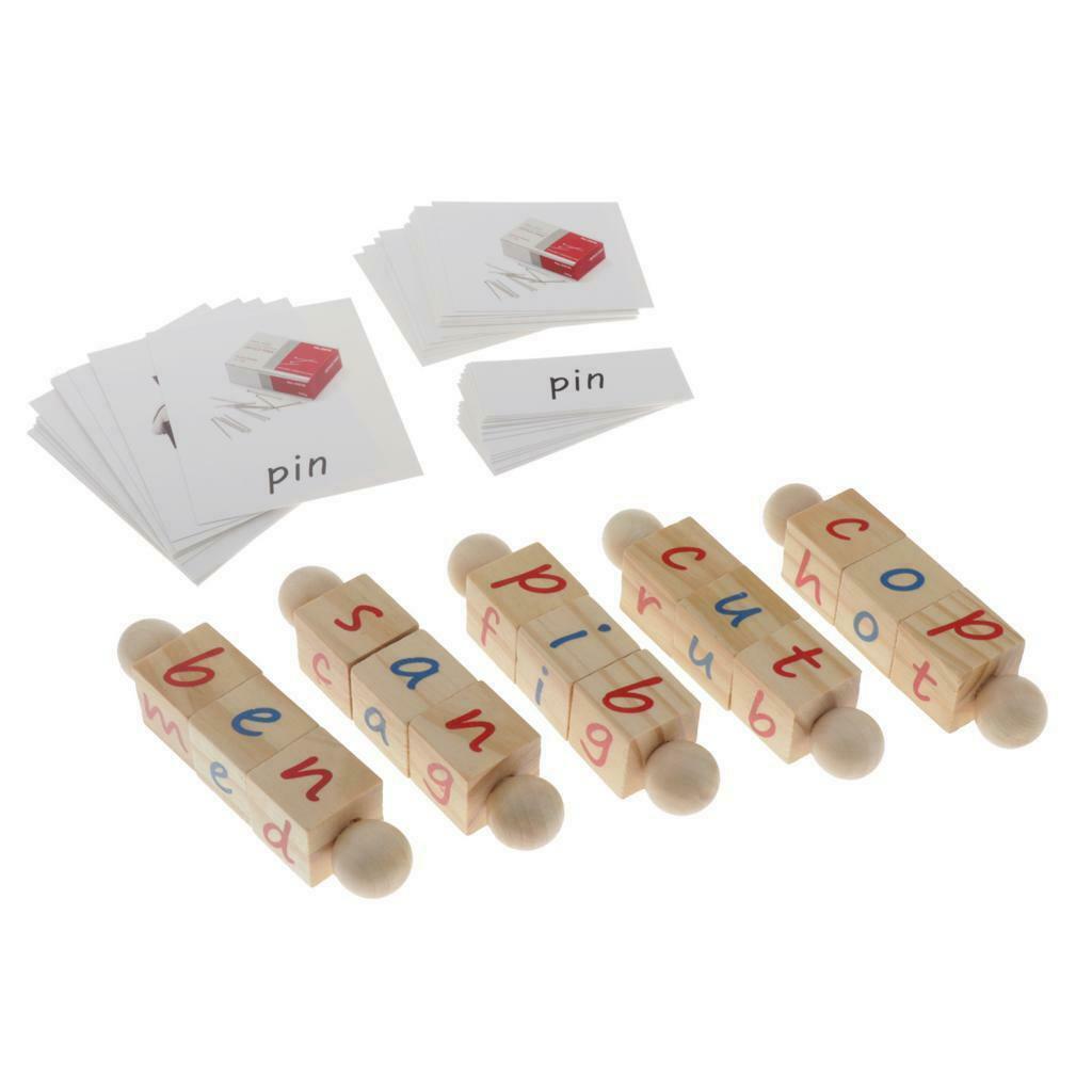 5x Montessori Phonetic Reading + Cards Wooden STEM Game Educational for Kids