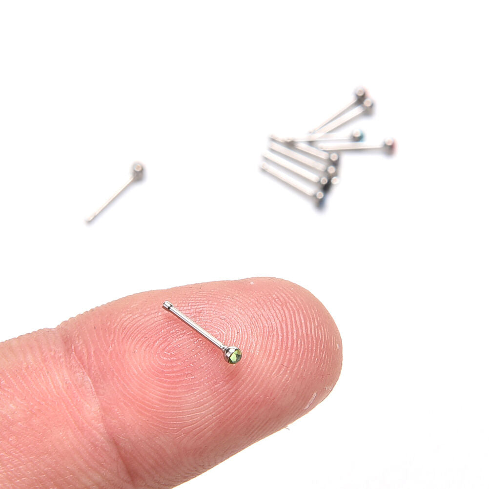 10pcs Crystal Rhinestone Nose Ring Bone Stud Stainless Body Piercing Jewel.l8