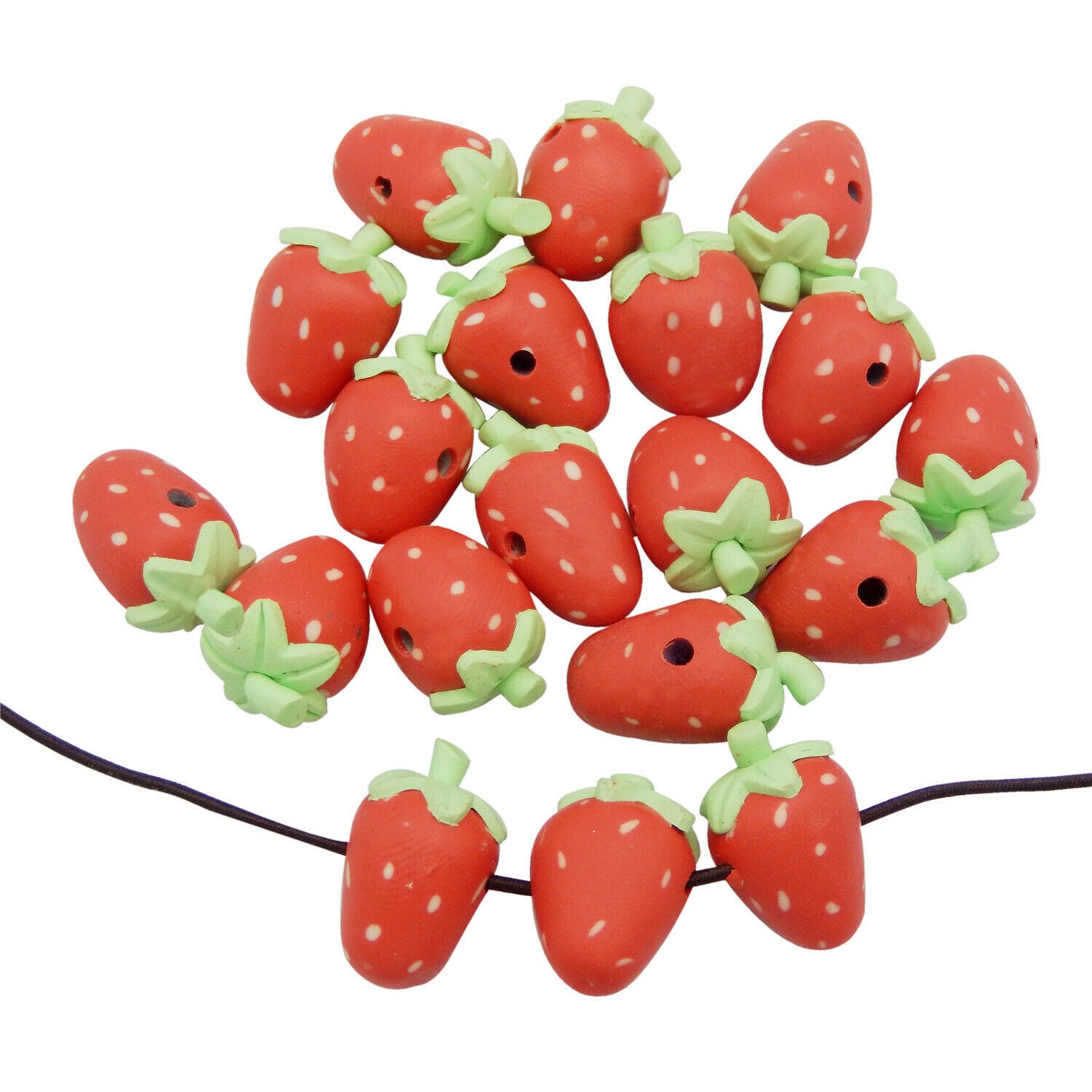 10 Polymer Clay Strawberry Spacer Bead Fruit Bracelet Necklace Jewelry DIY 17mm
