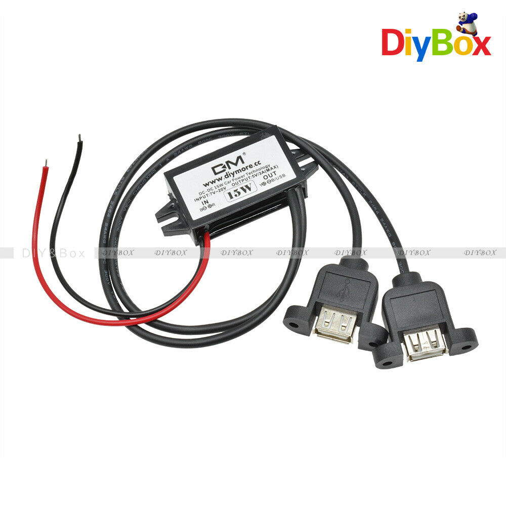 DC-DC 12V to 5V  Car Power Converter Adapter Dual USB Female Port Waterproof 3A