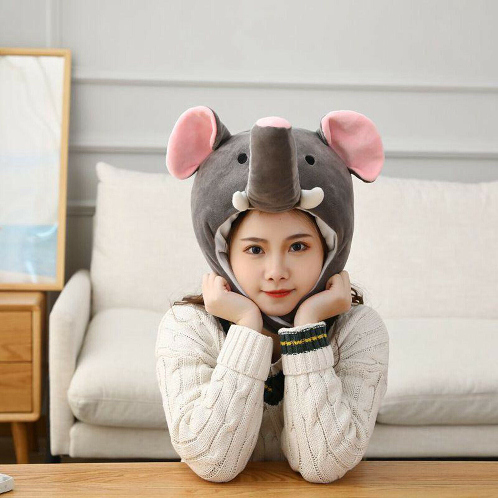 Plush Elephant Hat Gray Headdress Stage Performance Selfie Beanie Hat Hood