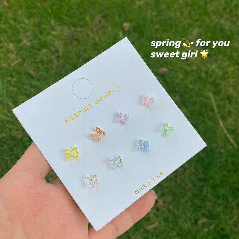 8cps Little Butterfly Stud Tragus Earring For Women Acrylic Rainbow   Earrin Qx