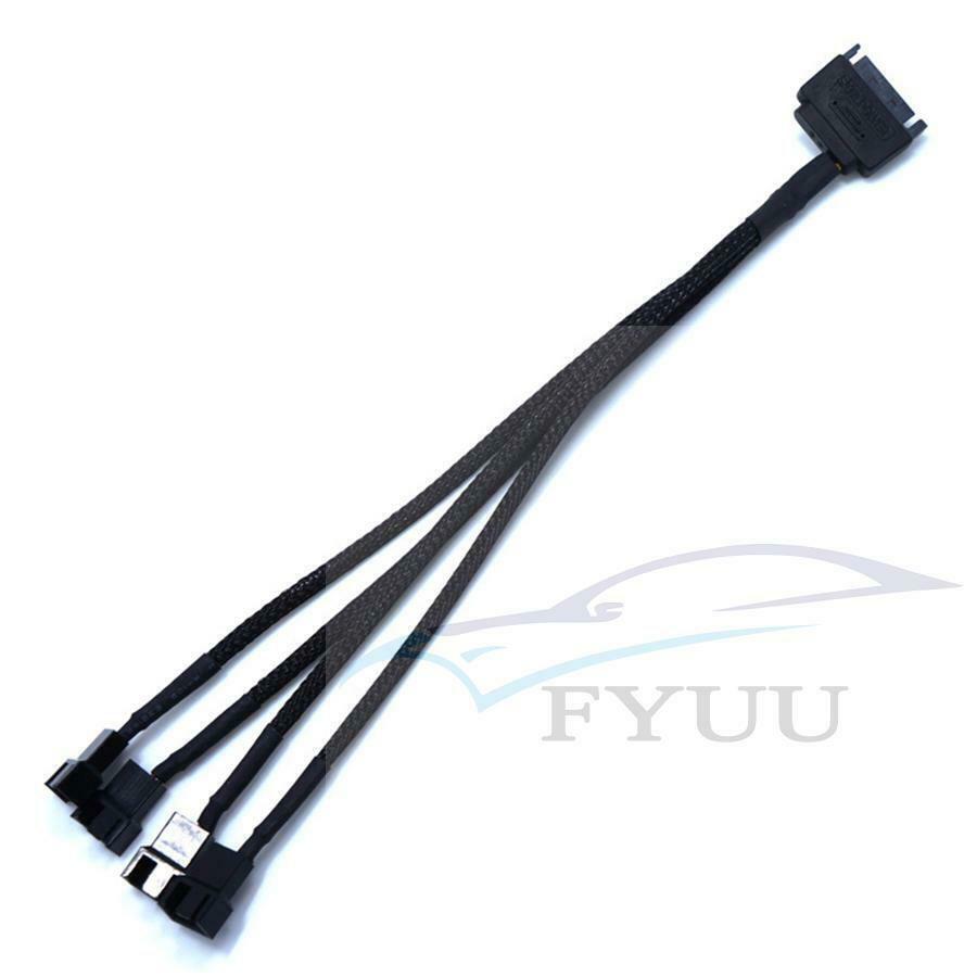 5Pcs 15-Pin Male SATA to 4 Fan 12V Sleeved Power Adapter Cable 12" / 30cm