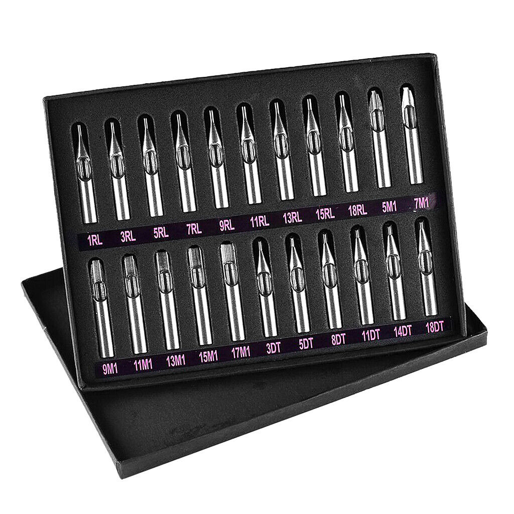 22Pcs Stainless Steel Tattoo Nozzles Tips + 6Pcs Aluminum Ribbed Grips Set