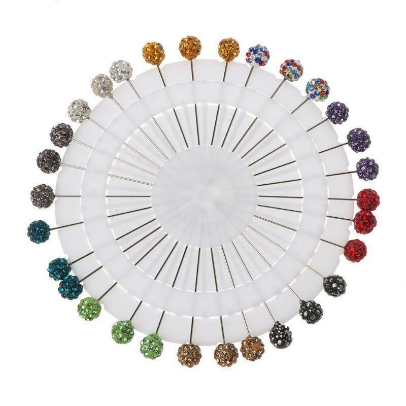 30Pcs Muslim Scarf Safety Pins Crystals Ball Brooches Straight Head Pins