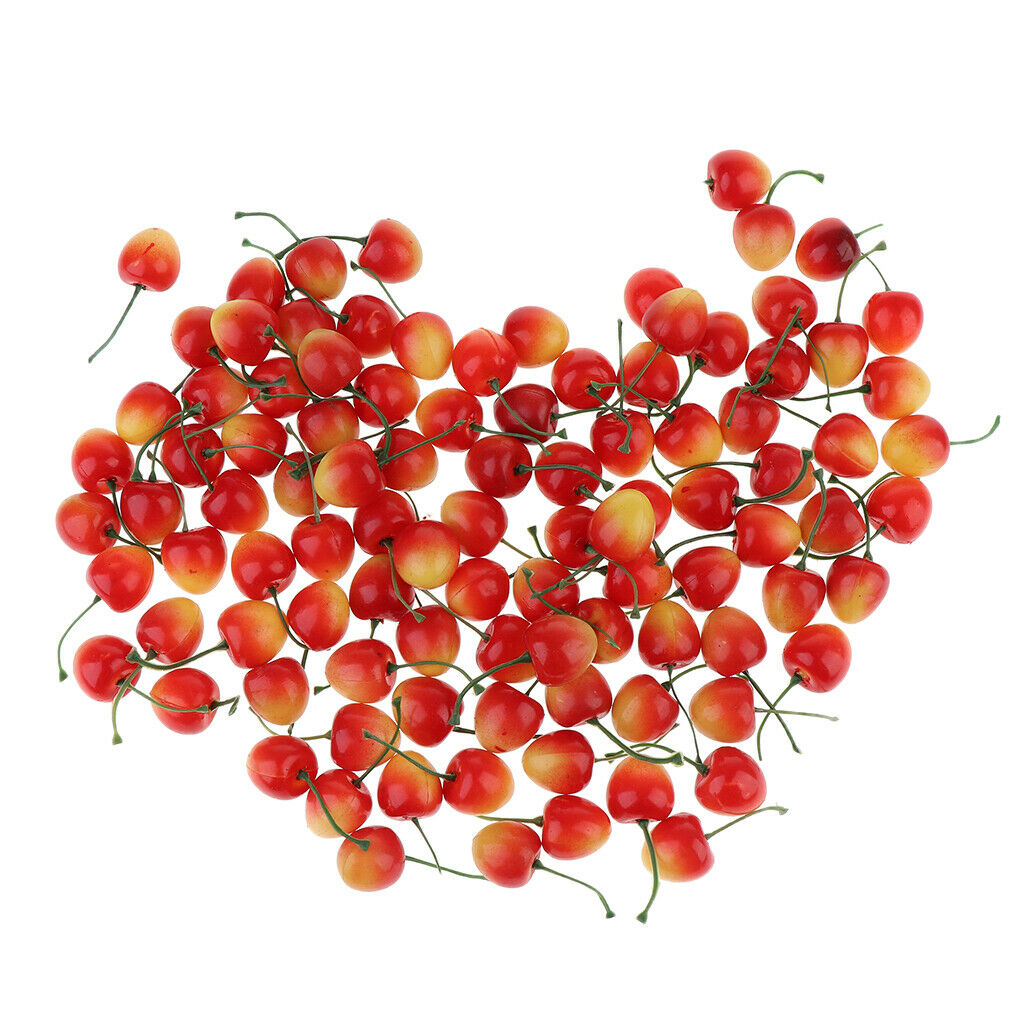 100 Pieces Artificial Vegetables Fruits Acorn Cherry Strawberry Yellow Red