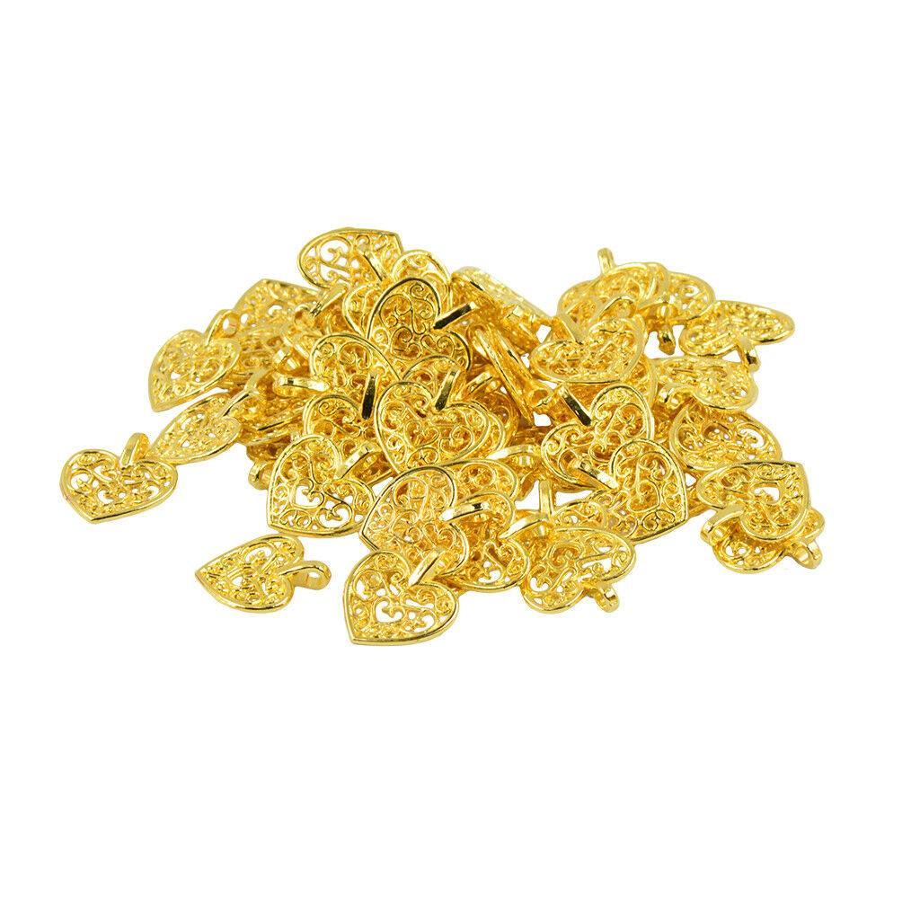 50 Pieces Filigree Hollow Out Heart Pendant Charms Jewelry Findings