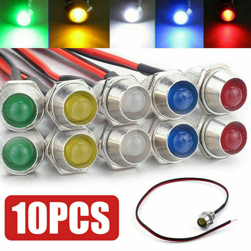 10Pcs 12V 8mm LED Indicator Light Lamp Bulbs Pilot Dash Panel Car Truck Boat Set